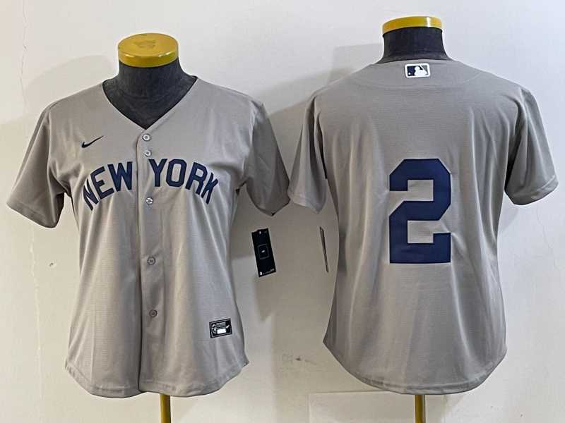 Womens New York Yankees #2 Derek Jeter Gray Field of Dreams Cool Base Jersey